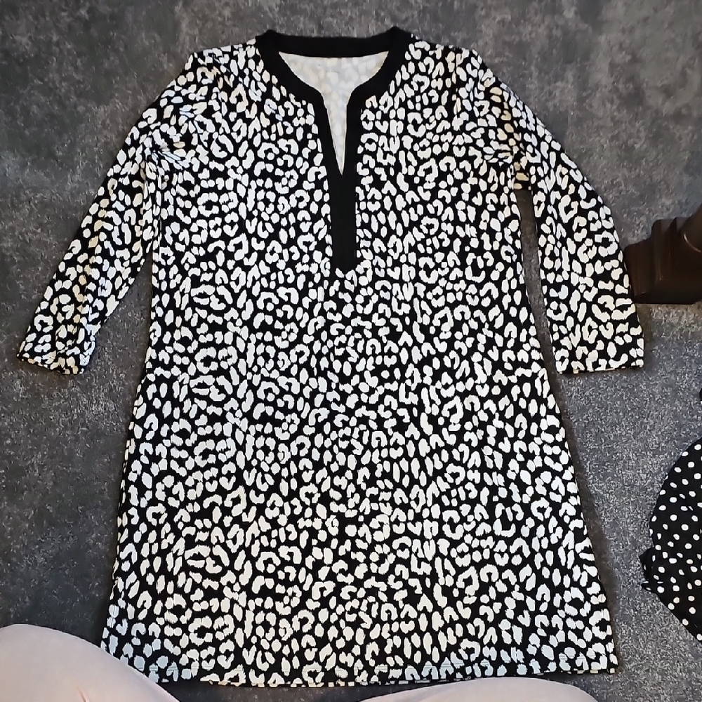 Lands' End Black and White Patterned Dress